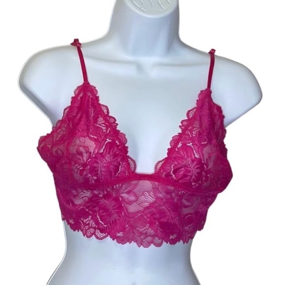 Free People Everyday Pink Lace Longline Bralette sz L New - Picture 1 of 8